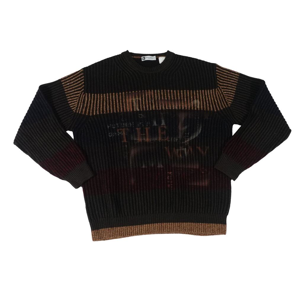 Bachrach Vintage Graphic Wool Blend Crew Neck Sweater Made in Italy Men's Medium